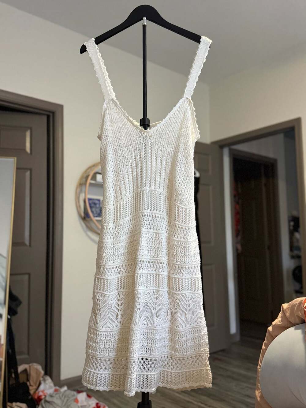 Abercrombie & Fitch Crochet Knit Dress Size XL White Mini Sweater Dress